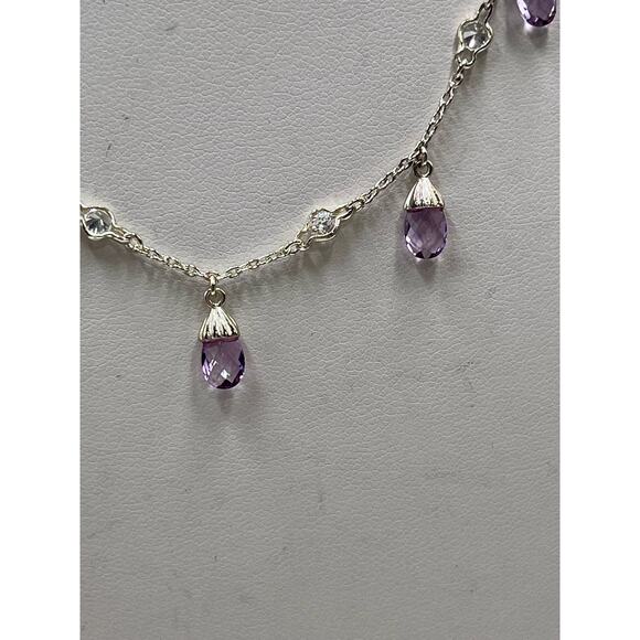 Signed L J Sterling Silver Amethyst Briolette Drop Necklace February Birthstone - Picture 4 of 13